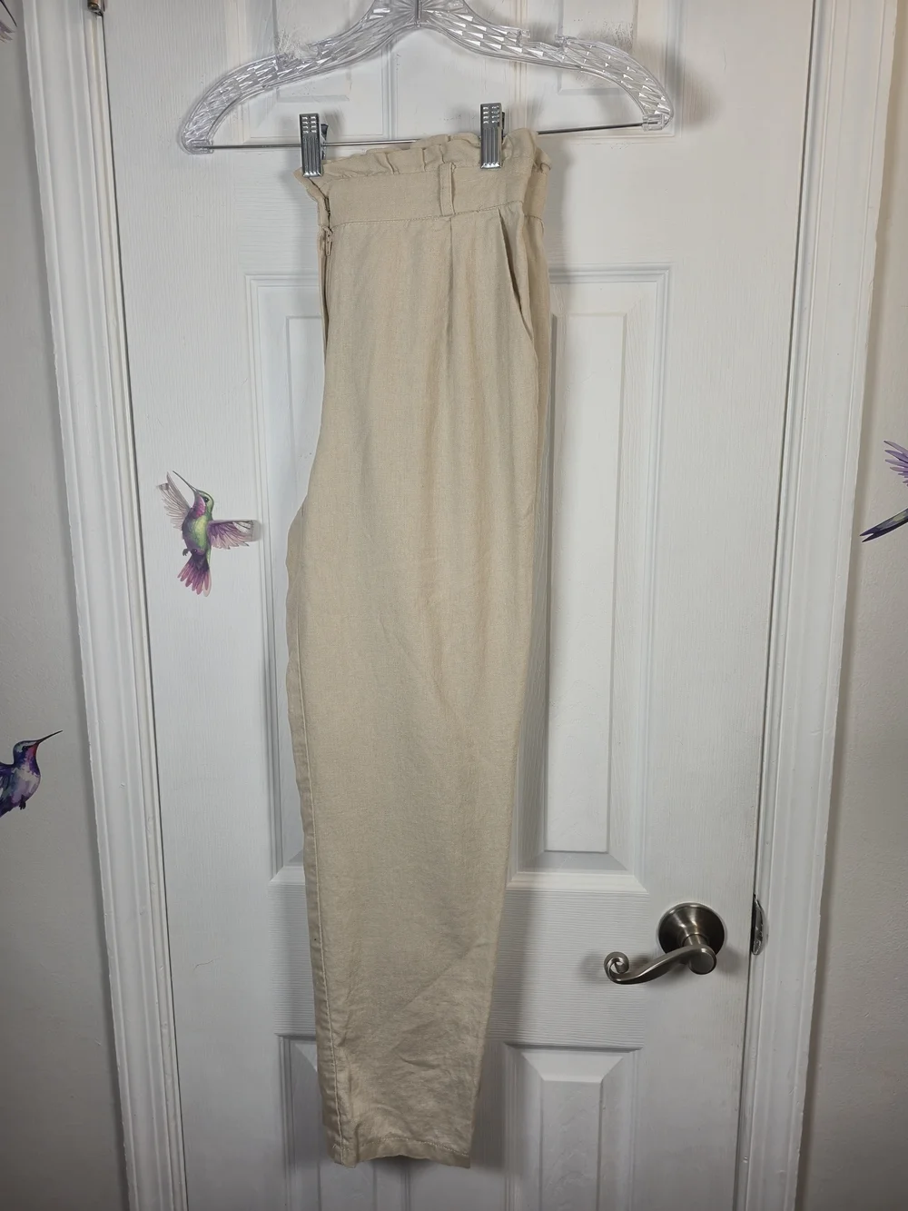 HAVE Linen Blend High Rise Paperbag Tapered Pants - Tan Beige M